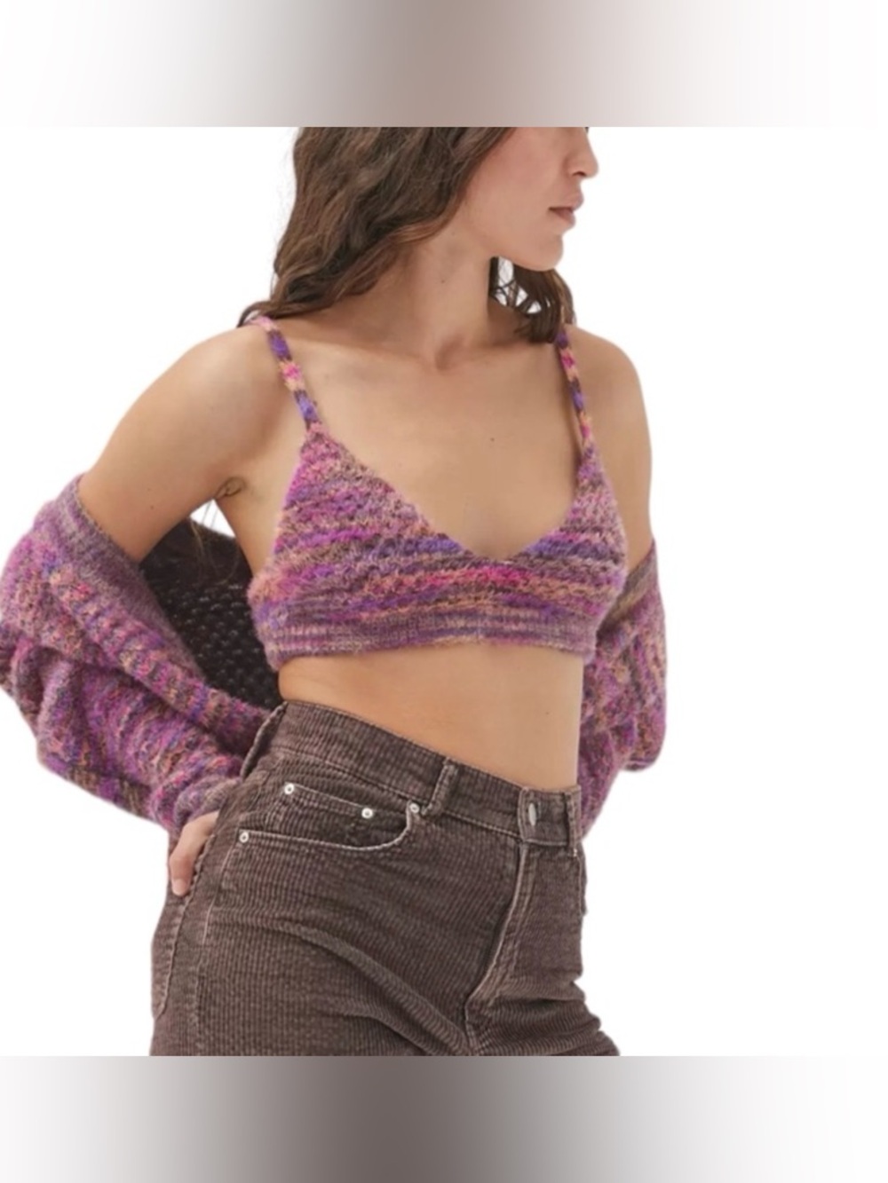 For Love and Lemons Lexi Sweater Bralette Top Ultra-Soft Fuzzy Colorful Medium